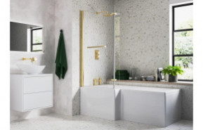 Navarre L Shape 1700x850x560mm 0TH Shower Bath Pack (LH) - Brushed Brass