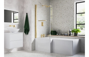 Navarre L Shape 1700x850x560mm 0TH Shower Bath Pack (LH) - Brushed Brass