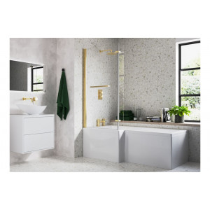 815x1500mm L Shape Bath Screen (6mm) - Brushed Brass