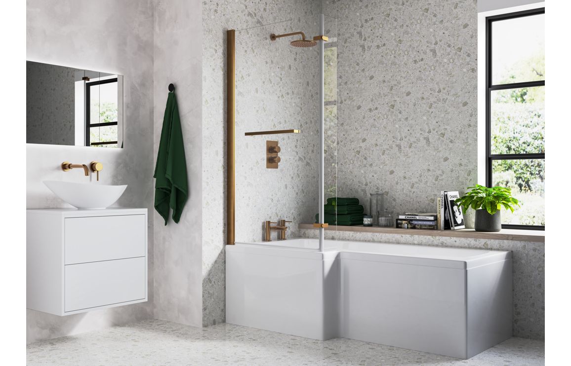 Navarre L Shape 1700x850x560mm 0TH Shower Bath Pack (LH) - Brushed Bronze Navarre L Shape 1700x850x560mm 0TH Shower Bath Pack (LH) - Brushed Bronze