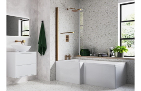 Navarre L Shape 1700x850x560mm 0TH Shower Bath Pack (LH) - Brushed Bronze