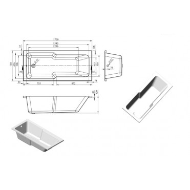 Ocala Straight 1700x750x550mm 0TH C Shower Bath w/Legs