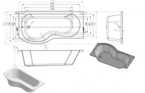 P-Shape 1700x700-850x410mm 0TH Shower Bath  Panel & Screen (LH)