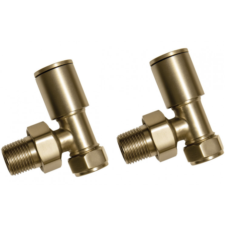 Patterned Brushed Brass Radiator Valves - Angled