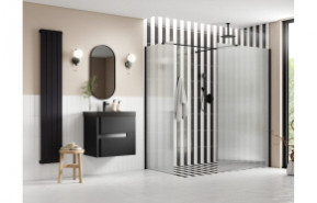 Iconix 900mm Fluted Wetroom Panel & Side Panel Arm - Black
