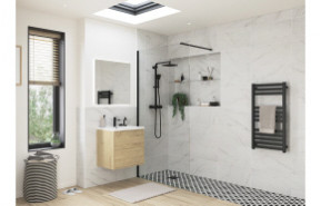 Iconix 1000mm Wetroom Panel & Support Bar - Black