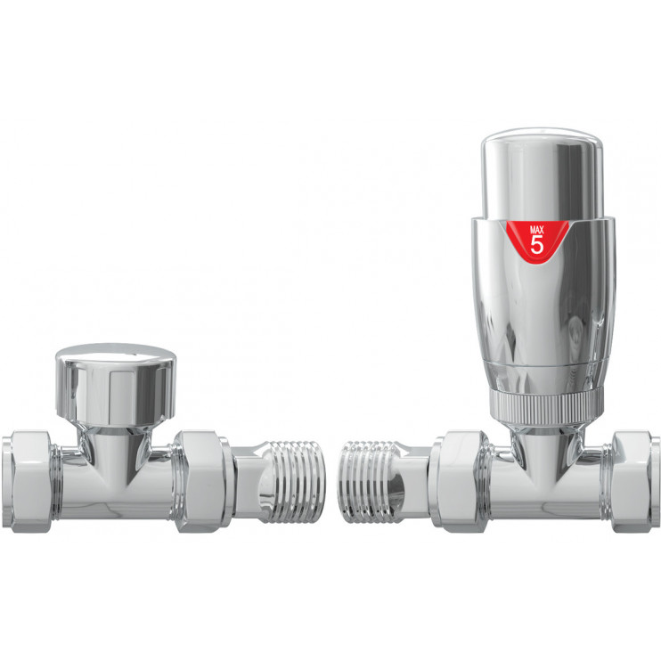 Round Thermostatic Chrome Radiator Valves - Straight Round Thermostatic Chrome Radiator Valves - Straight