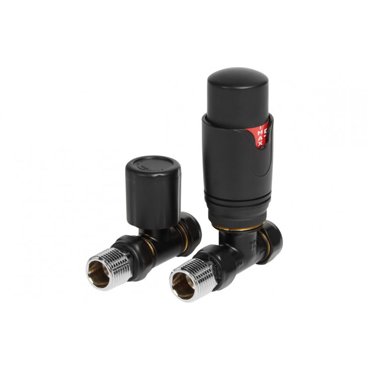 Round Thermostatic Matt Black Radiator Valves - Straight Round Thermostatic Matt Black Radiator Valves - Straight