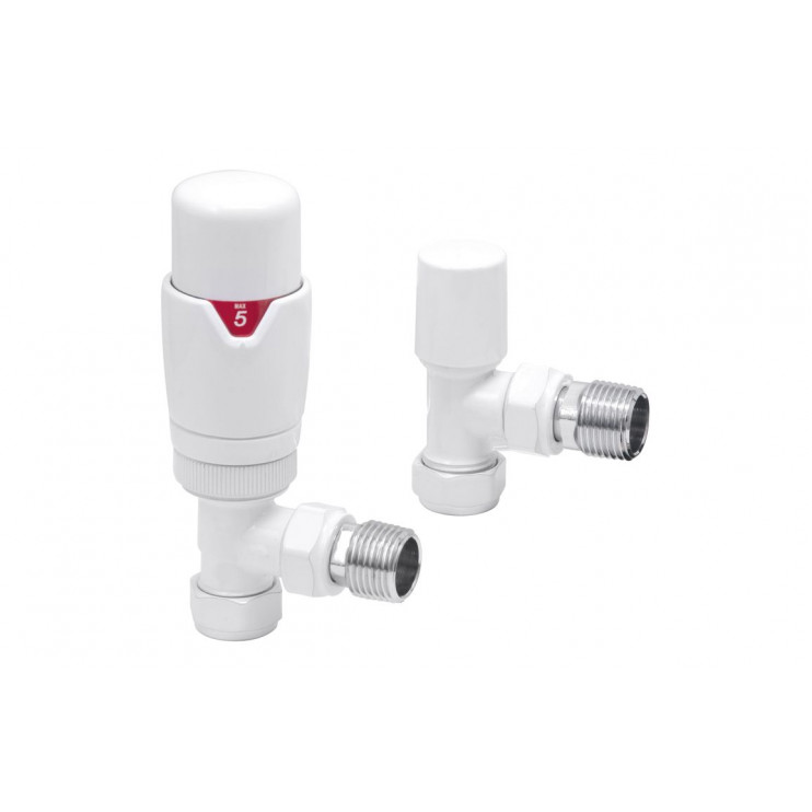 Round Thermostatic White Radiator Valves - Angled Round Thermostatic White Radiator Valves - Angled