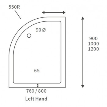 45mm Low Profile 1200x900mm Offset Quadrant Tray & Waste (LH) - White