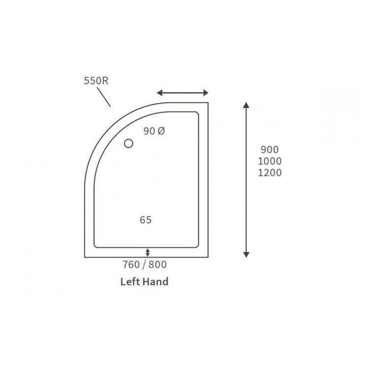 45mm Low Profile 1200x900mm Offset Quadrant Tray & Waste (LH) - White