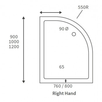 45mm Low Profile 900x760mm Offset Quadrant Tray & Waste (RH) - White