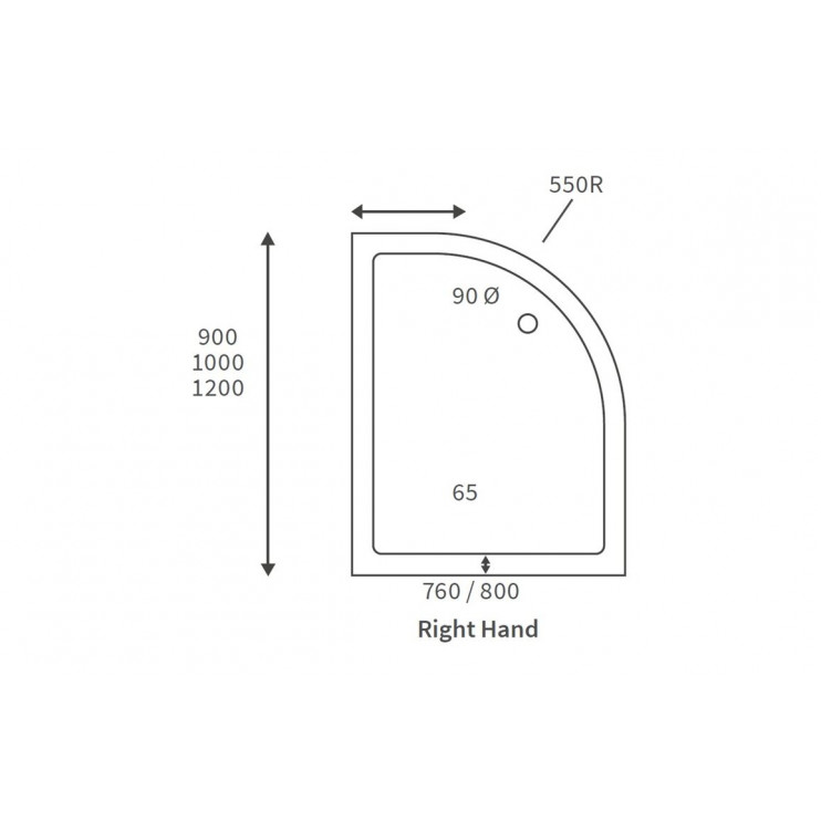 45mm Low Profile 1200x800mm Offset Quadrant Tray & Waste (RH) - White