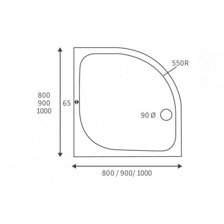 45mm Low Profile 800mm Quadrant Tray & Waste - White