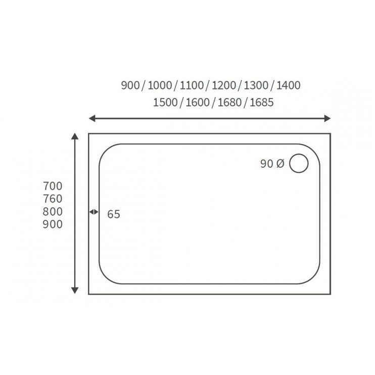 45mm Low Profile 1000x760mm Rectangular Tray & Waste - White 45mm Low Profile 1000x760mm Rectangular Tray & Waste - White