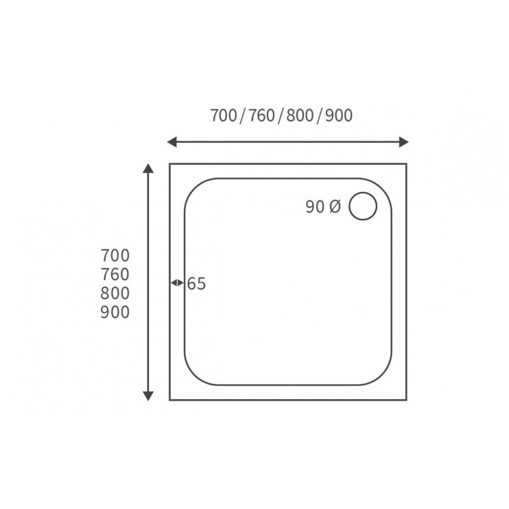 45mm Low Profile 760x760mm Square Tray & Waste - White