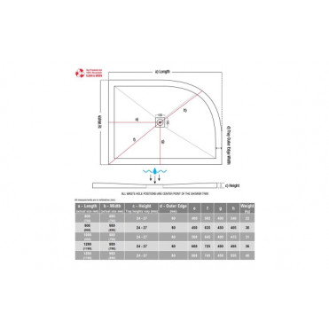 25mm Ultra-Slim 1000mm x 800mm Offset Quadrant Tray & Waste (RH)