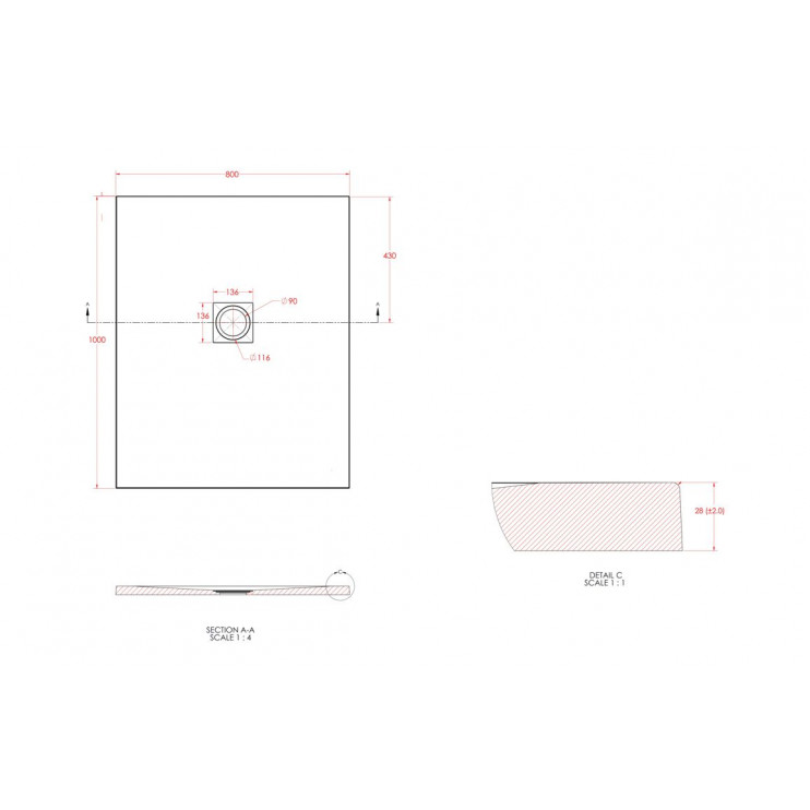 25mm 1000x800mm Slate Effect Ultra-Slim Rectangular Tray & Waste