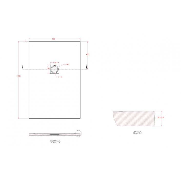 25mm 1200x800mm Slate Effect Ultra-Slim Rectangular Tray & Waste