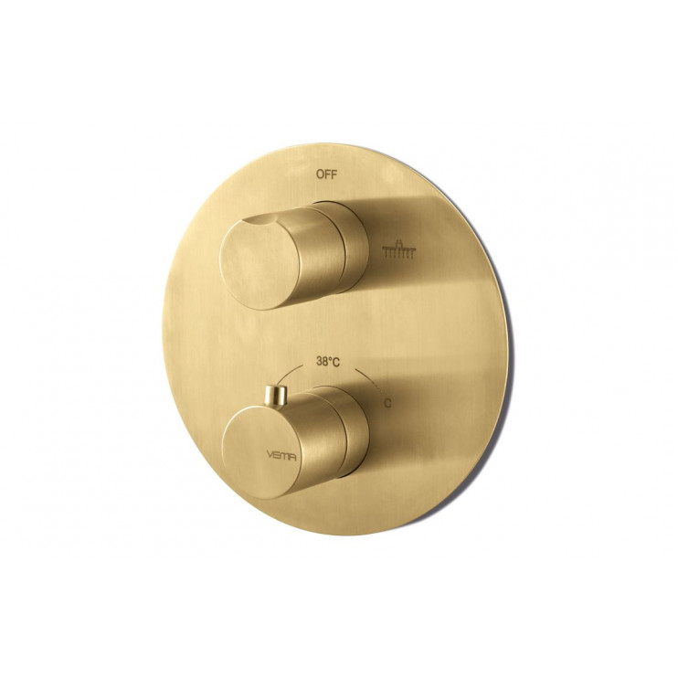 Vema Tiber Two Outlet Thermostatic Mixer - Brushed Brass Vema Tiber Two Outlet Thermostatic Mixer - Brushed Brass