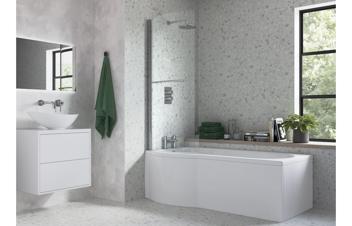 760x1500mm P Shape Bath Screen (6mm) - Chrome