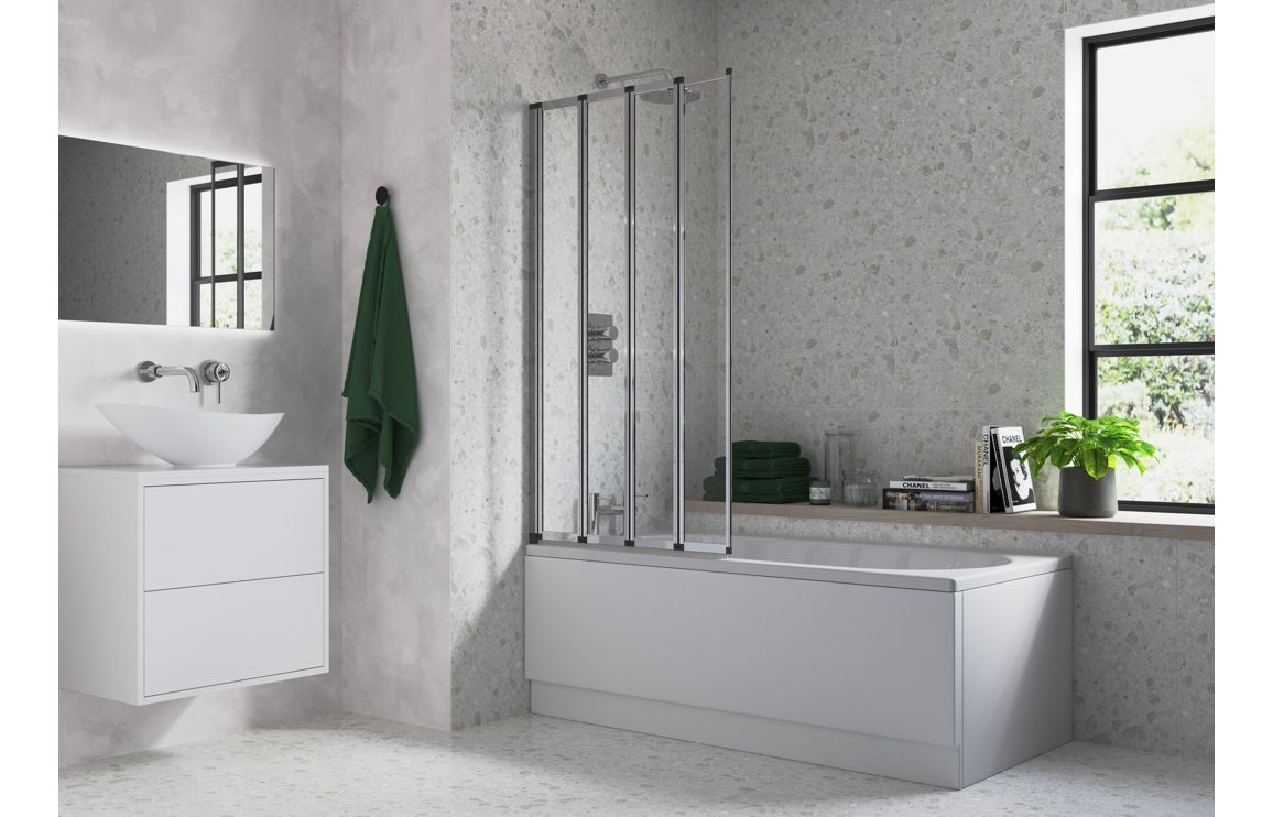 815x1400mm Framed Four Fold Bath Screen (6mm) - Chrome