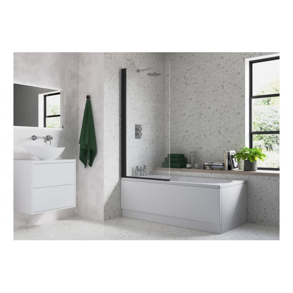 800x1500mm Single Straight Bath Screen (6mm) - Black