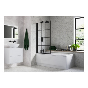 800x1400mm Square Grid Bath Screen (6mm) - Black