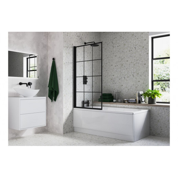 800x1400mm Square Grid Bath Screen (6mm) - Black