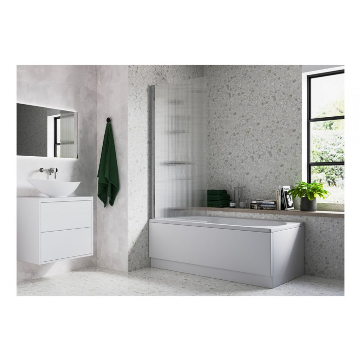 Fluted 800x1500mm Single Straight Bath Screen (5mm) - Chrome