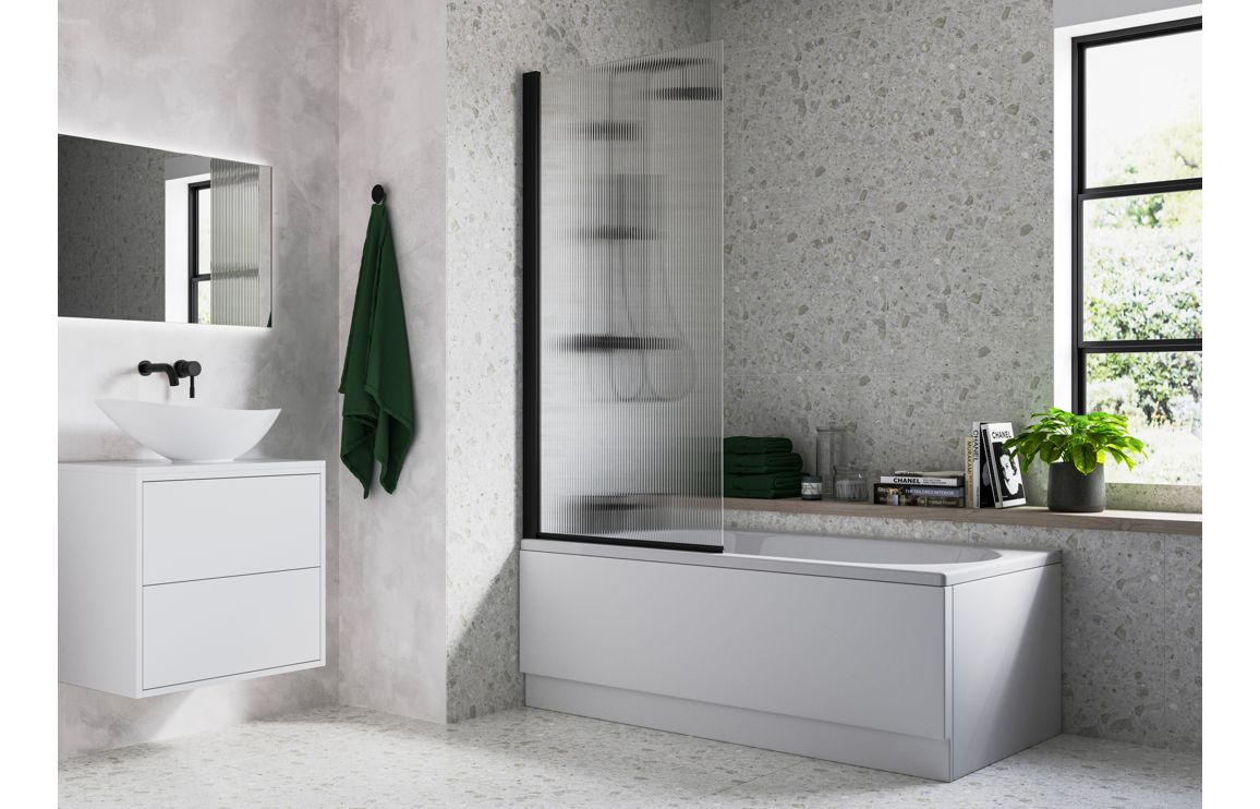 Fluted 800x1500mm Single Straight Bath Screen (5mm) - Matt Black