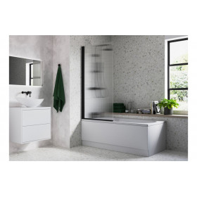 Fluted 800x1500mm Single Straight Bath Screen (5mm) - Matt Black