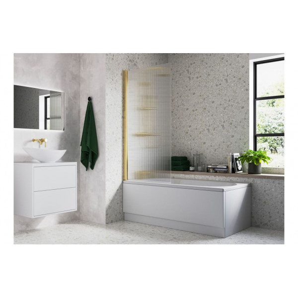 Fluted 800x1500mm Single Straight Bath Screen (5mm) - Brushed Brass