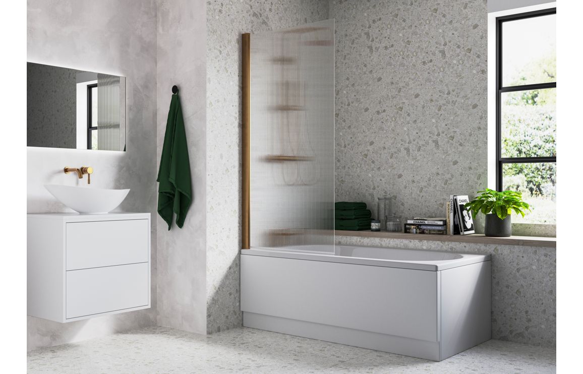 Fluted 800x1500mm Single Straight Bath Screen (5mm) - Brushed Bronze