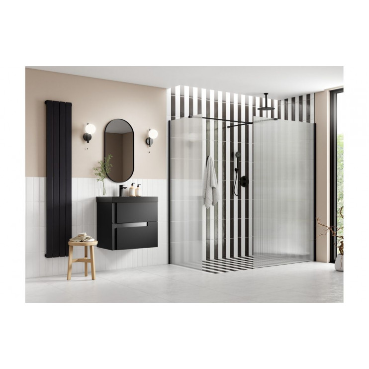 Iconix 900mm Fluted Wetroom Panel & Side Panel Arm - Black