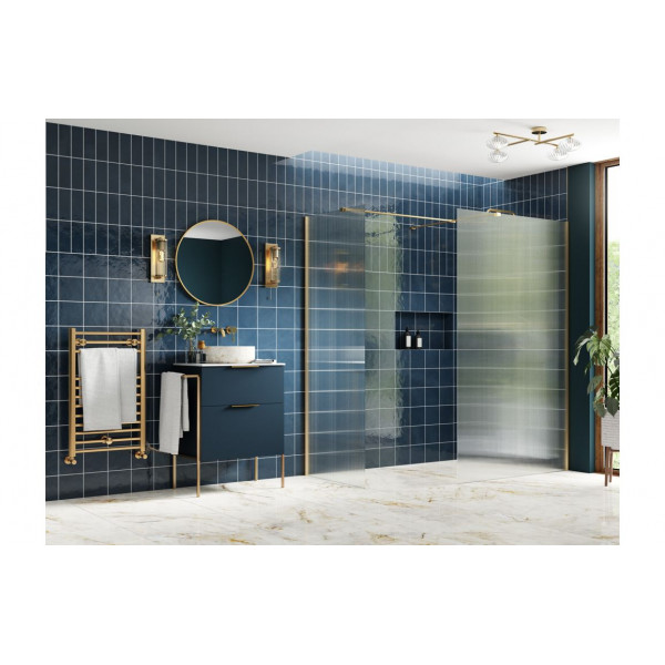 Iconix 800mm Fluted Wetroom Panel & Side Panel Arm - Brushed Brass