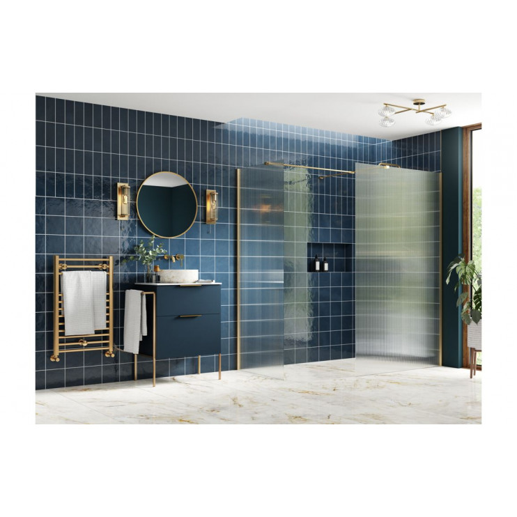 Iconix 800mm Fluted Wetroom Panel & Side Panel Arm - Brushed Brass