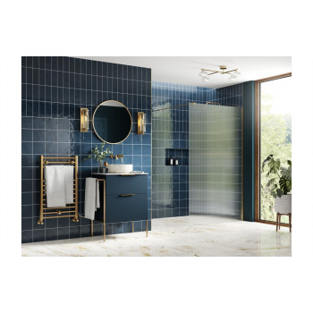 Iconix 1000mm Fluted Wetroom Panel & Support Bar - Brushed Brass