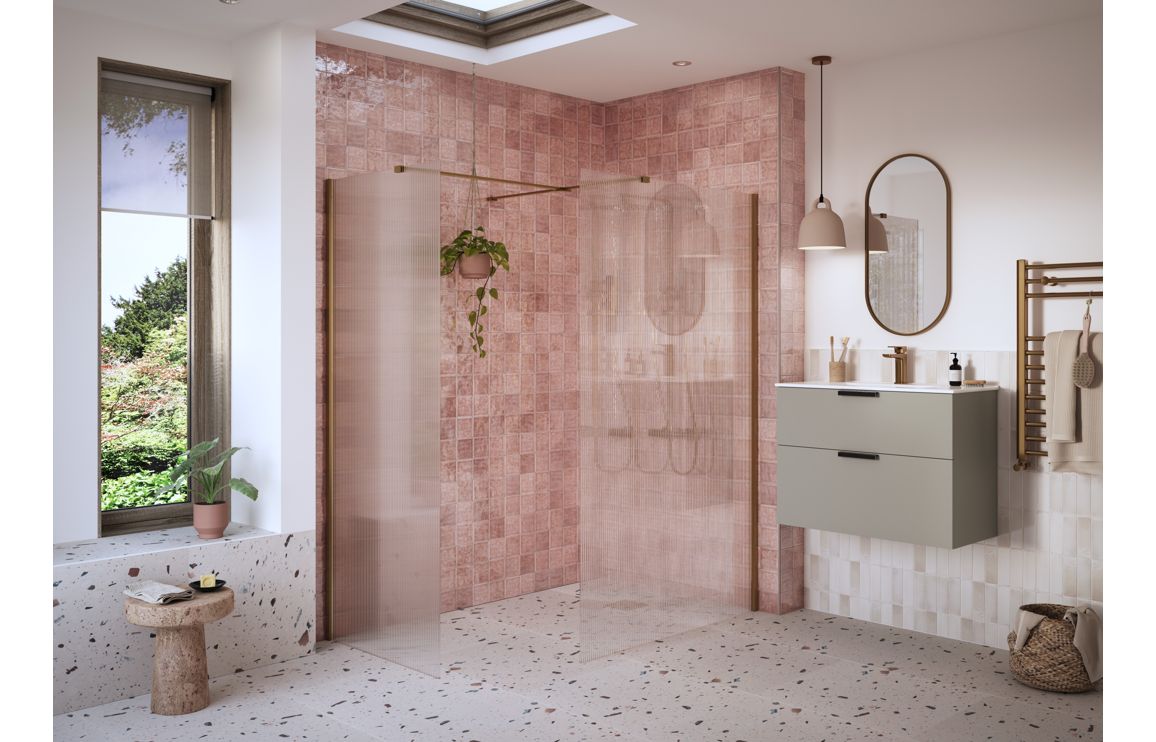 Iconix 800mm Fluted Wetroom Panel & Side Panel Arm - Brushed Bronze