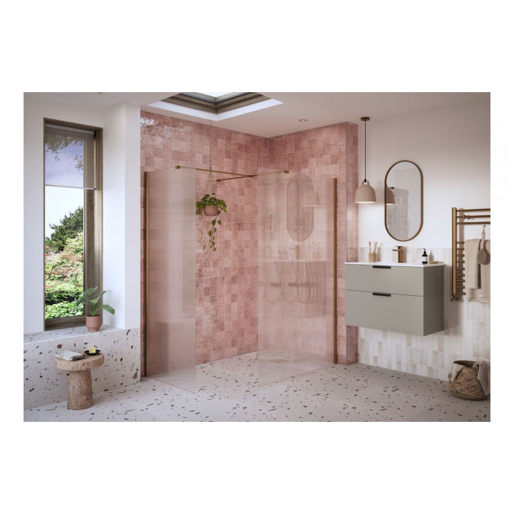 Iconix 800mm F8mm Glass luted Wetroom Panel & Side Panel Arm - Brushed Bronze