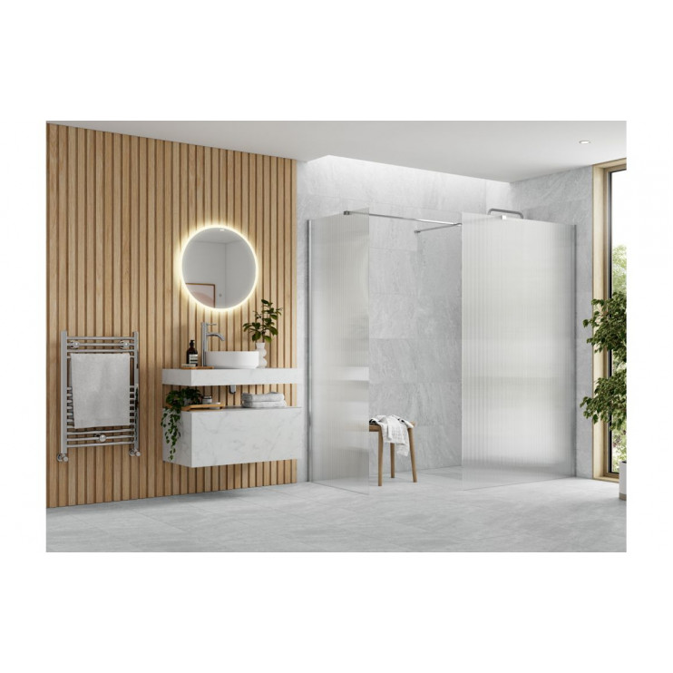 Iconix 800mm 8mm Glass Fluted Wetroom Panel & Side Panel Arm - Chrome