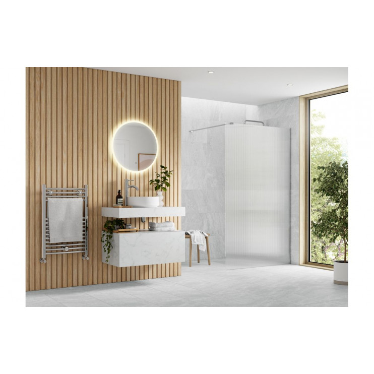 Iconix 800mm Fluted Wetroom Panel & Support Bar - Chrome