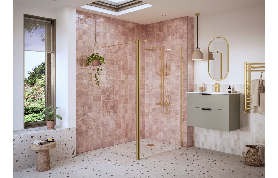 Iconix Optional 1950x300x8mm Rotatable Wetroom Panel (Full Hinge) - Brushed Brass