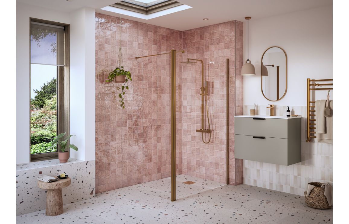 Iconix Optional 1950x300x8mm Rotatable Wetroom Panel (Full Hinge) - Brushed Bronze