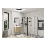 Iconix Optional 1950x300x8mm Rotatable Wetroom Panel (Full Hinge) - Matt Black