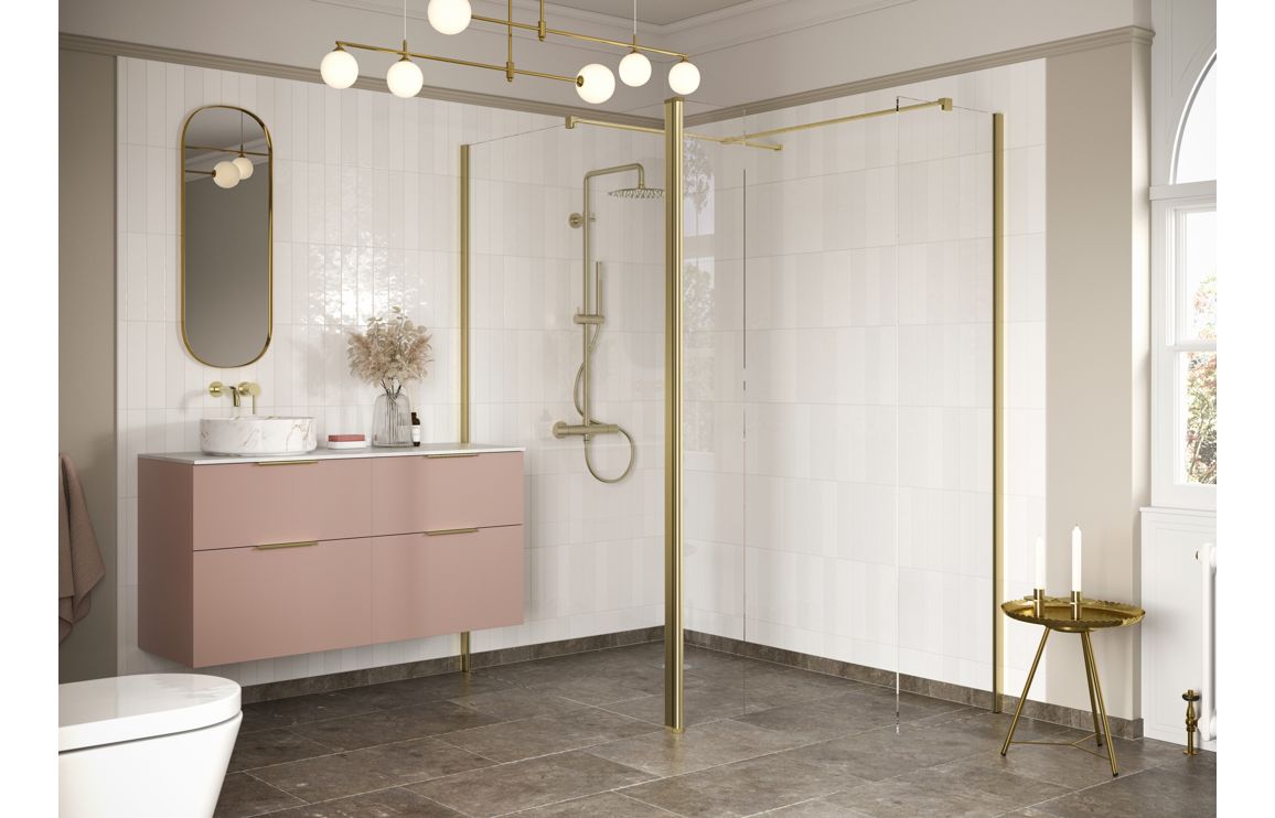 Iconix Optional 1950x300x8mm Rotatable Wetroom Panel (Full Hinge) - Brushed Brass