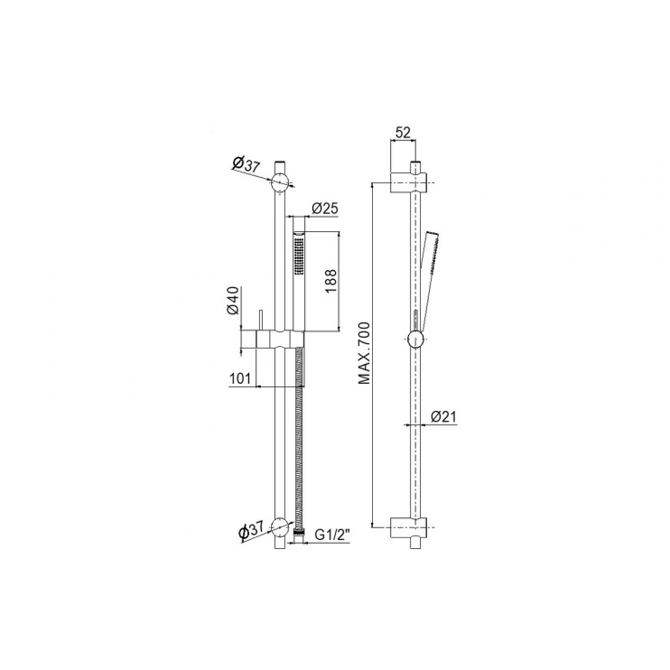 Vema Maira ABS Riser Rail w/Hose & Handset Vema Maira ABS Riser Rail w/Hose & Handset