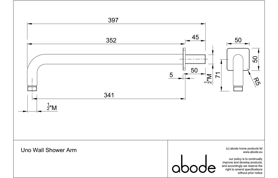 Abode Uno Wall Shower Arm - Chrome