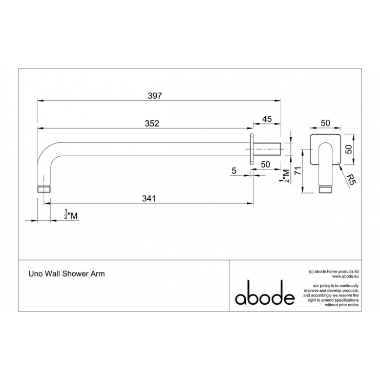 Abode Uno Wall Shower Arm - Chrome