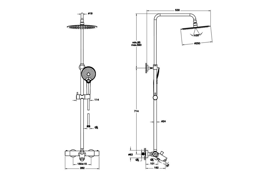 VitrA Aquaheat Bliss 250B Shower Column w/Bath Spout - Chrome VitrA Aquaheat Bliss 250B Shower Column w/Bath Spout - Chrome